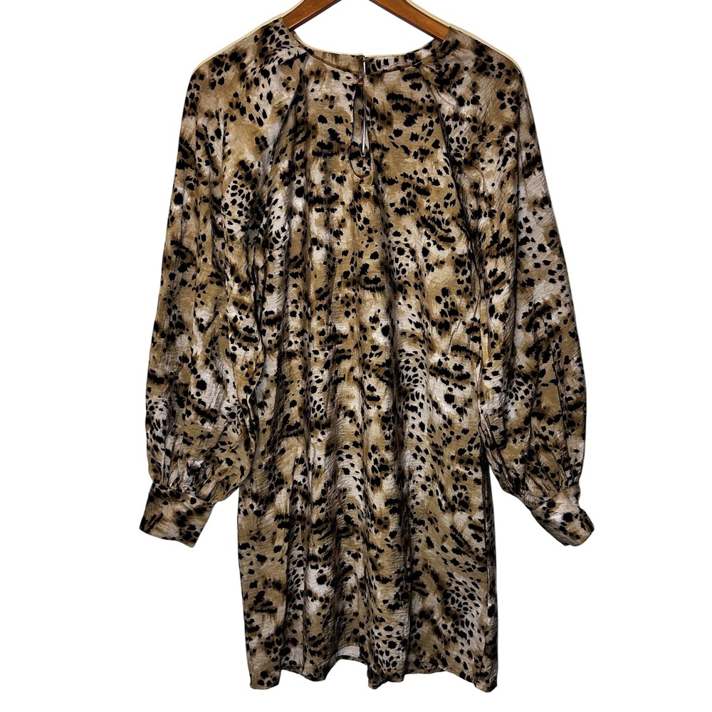 Banana‎ Republic Animal Print Dress Long Balloon Sleeves Keyhole Neckline Size M